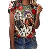 Hesteveddeløp Grafisk 3D-trykt O-hals Kortermet T-skjorte Harajuku Pullover Klær Dame T-skjorter