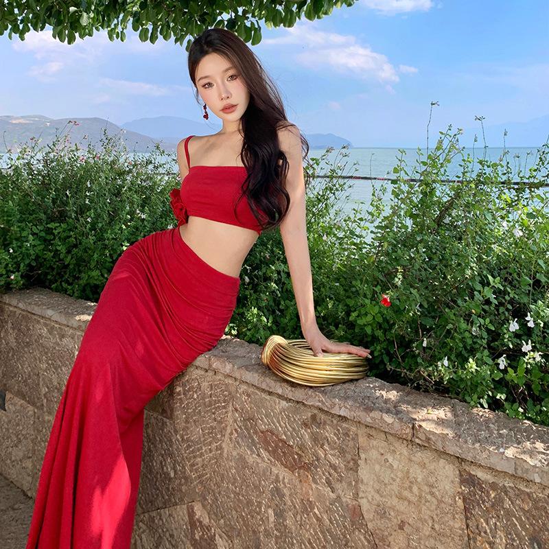 Thai Design Holiday Show Figure Dress Set Beautiful Sexy Suspender Skirt Two-piece Set