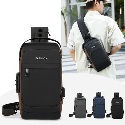 Trendy Men's Anti-Theft Motorcycle Messenger Bag with Password Lock - Large Capacity, Multifunctional Shoulder and Chest Bag
