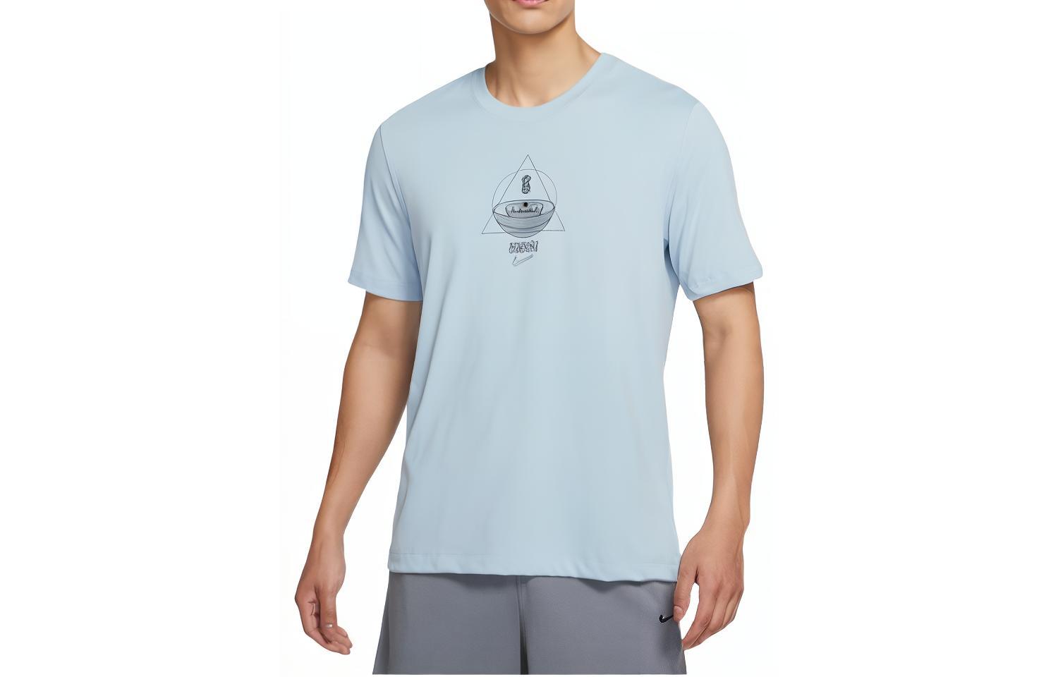 Nike T Shirts Men s Light Blue Crew Neck Moderate Straight Fit DQ1880-425 M