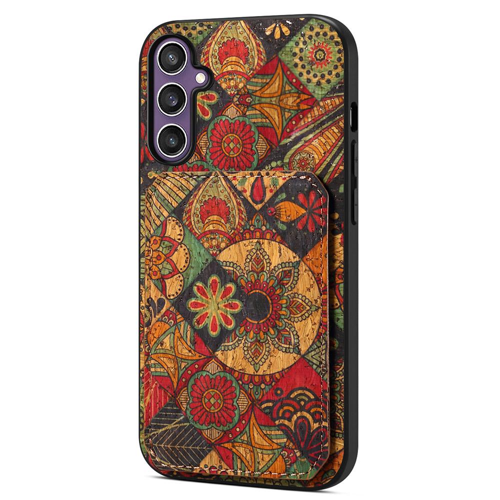 For Samsung Galaxy S25 Case with Card Holder Kickstand Flowers Design Leather Phone Cover