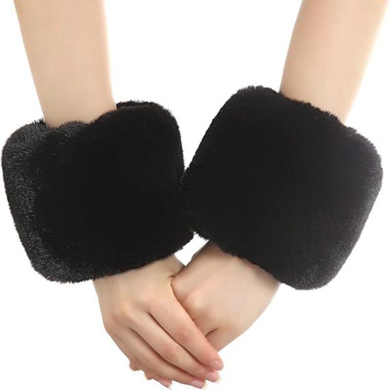 Women Winter Cold Warm Faux Fur Elastic Wrist Slap On Decorative Wrist Cuffs Ladies Solid Color Arm Warmer Plush Wrist Protector