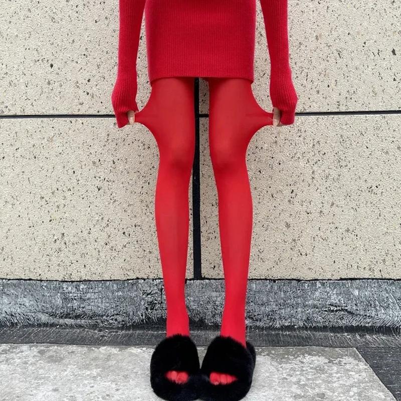 Super Elastic Large Size Leggings Red Women Sexy Tights Spring Autumn Winter Y2k 2025 Women Tights Slim Stockings Pantyhose