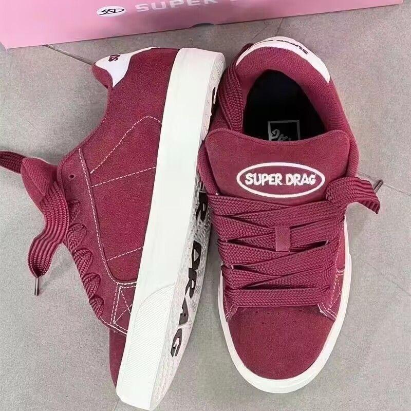 

Оригинальные туфли в стиле Гонконга с надписью бордового цвета, женские уличные туфли с низким верхом в корейском стиле, повседневная модная обувь в стиле ретро, универсальные туфли для скейтбординга 35