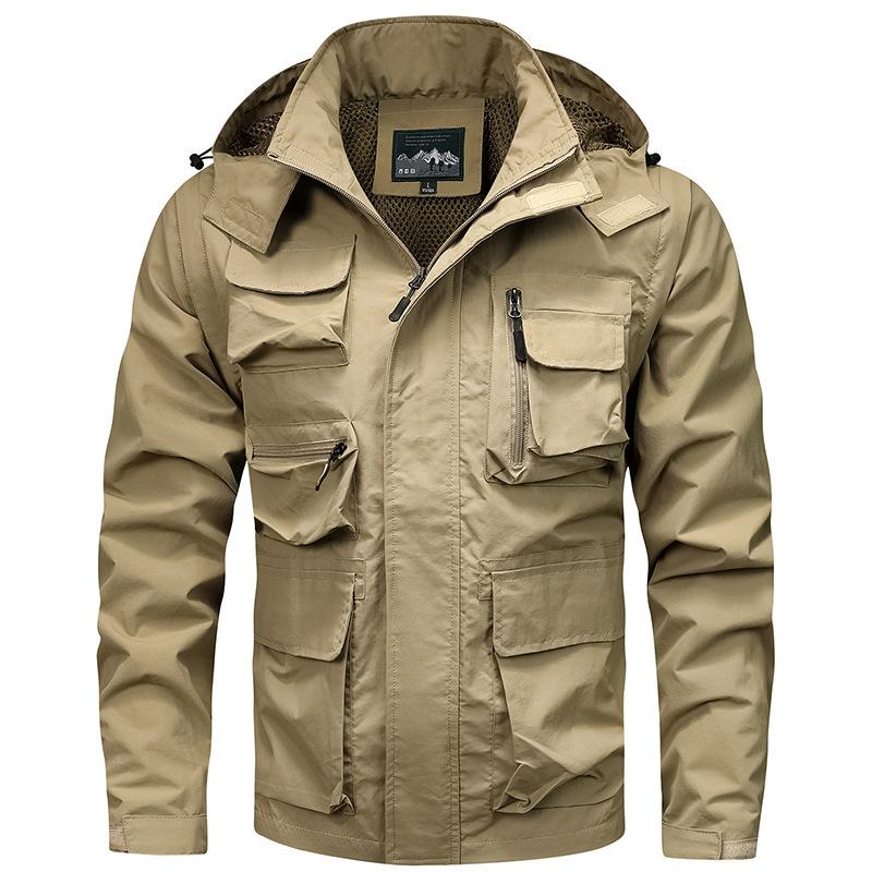 

Мужская куртка Мужская утолщенная и увеличенная мужская одежда Быстросохнущая свободная куртка Мужская спортивная куртка для активного отдыха Водонепроницаемая куртка XXXL хаки