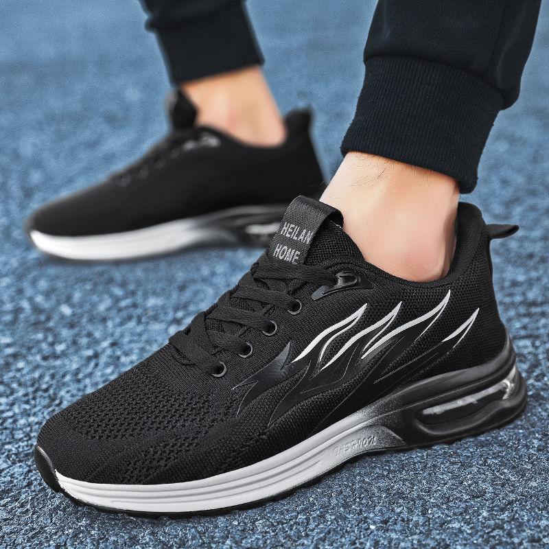 

Men s shoes 2025 summer new flying woven breathable air cushion men s shoes fashion Korean version flame running shoes men s sports shoes 39