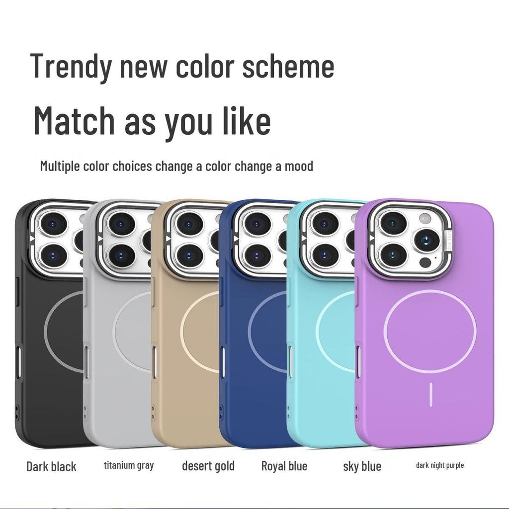 Apple 16 Case: Invisible Lens Stand, iPhone 17 Compatible, Thin Magnetic Frosted Ring Protective Cover.