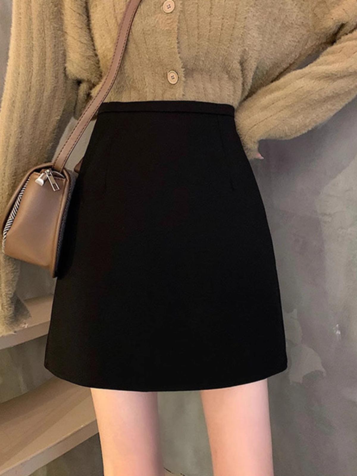 

Женская черная миди-юбка А-силуэта из оленьей кожи - Высокая талия, облегающая, мода весна/осень 2024 XL чёрный