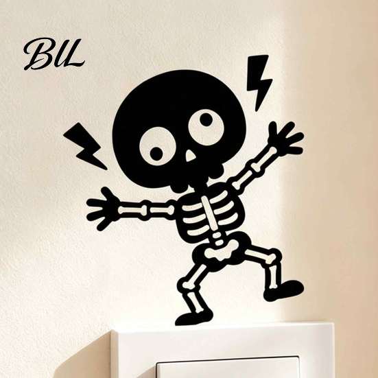 Halloween Decorative Sticker Electric Shock Skeleton Switch Sticker, Cartoon Wall Decoration PVC Self Adhesive Light Decal for Bedroom Living