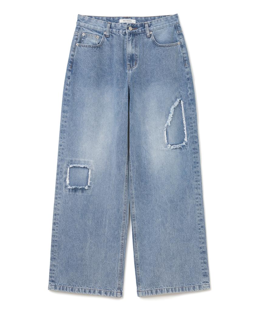 MILLO WOMEN Cutout Patch Wide Jeans [Mid Blue]