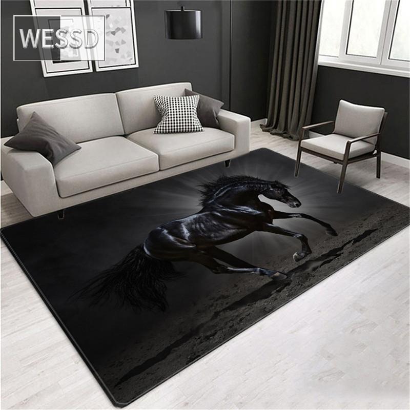 Black Horse 3D Carpet On the Floor Animal Pattern Big Carpet Living Room Home Decor Soft Sponge Doormat Entrance Door Bathroom