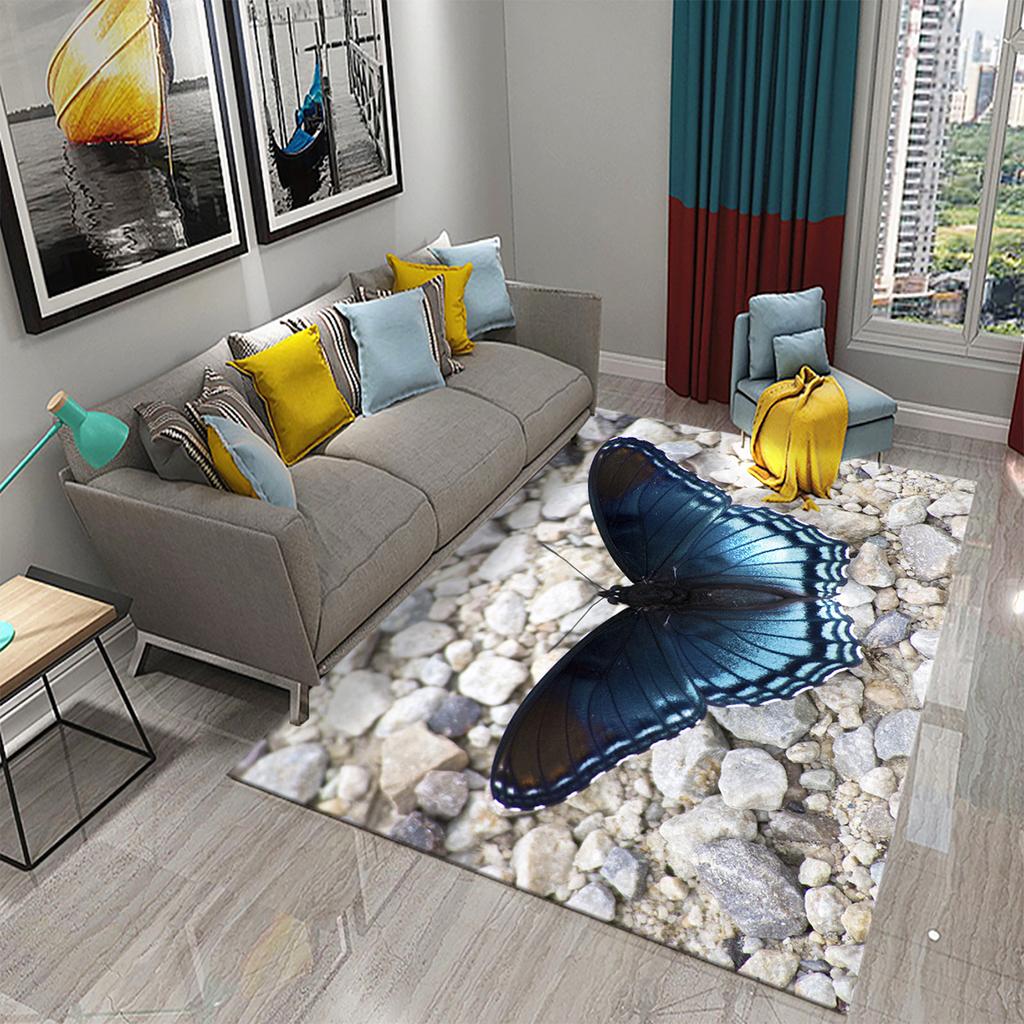 3D Bunter Schmetterling Blume Teppich Teppich für Wohnzimmer Schlafzimmer Sofa Küche Badezimmer Fußmatte Rutschfeste Bodenmatte Geschenk Heimdeko