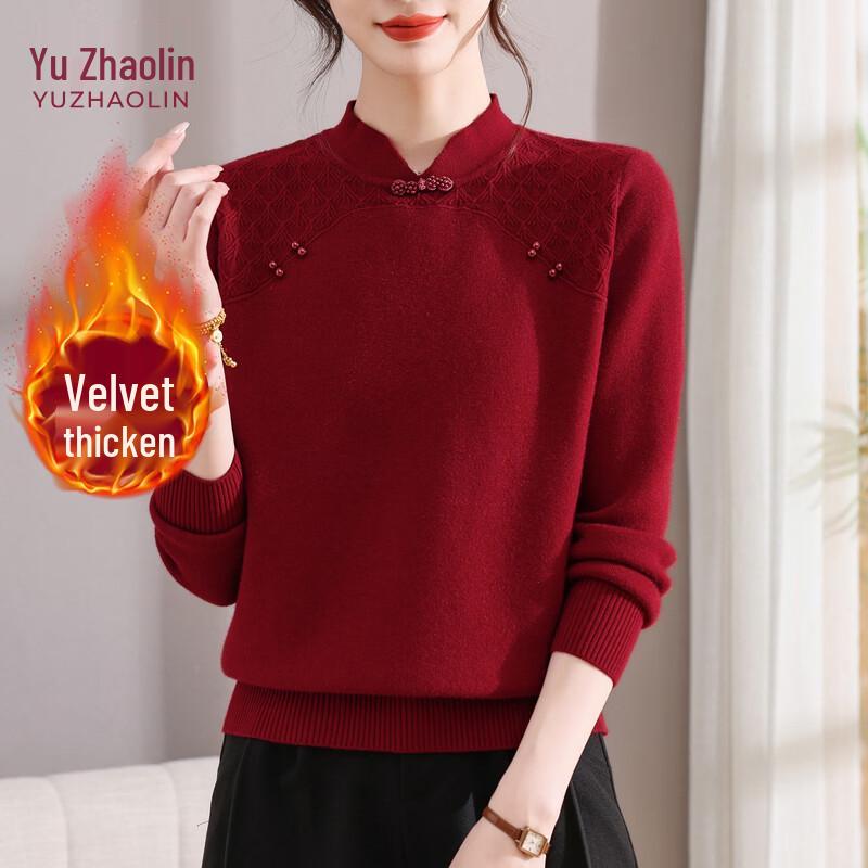 YUZHAOLIN Women s Plus Velvet Thickened Winter Knit Sweater 4XL