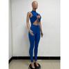 Women's Summer Hollow Tie Up Irregular Sleeveless Backless Tight Jumpsuit