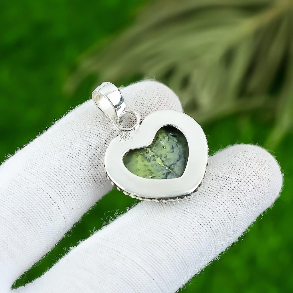 Natural Serpentine Gemstone Indian Jewelry 925 Sterling Silver Pendant For Women