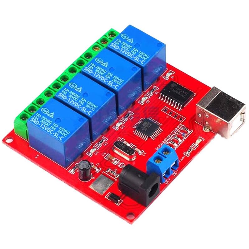 4 Channel 5V 12V 24V Relays Board USB Connection Intelligent Home Relays Controller for PC Automation Projects