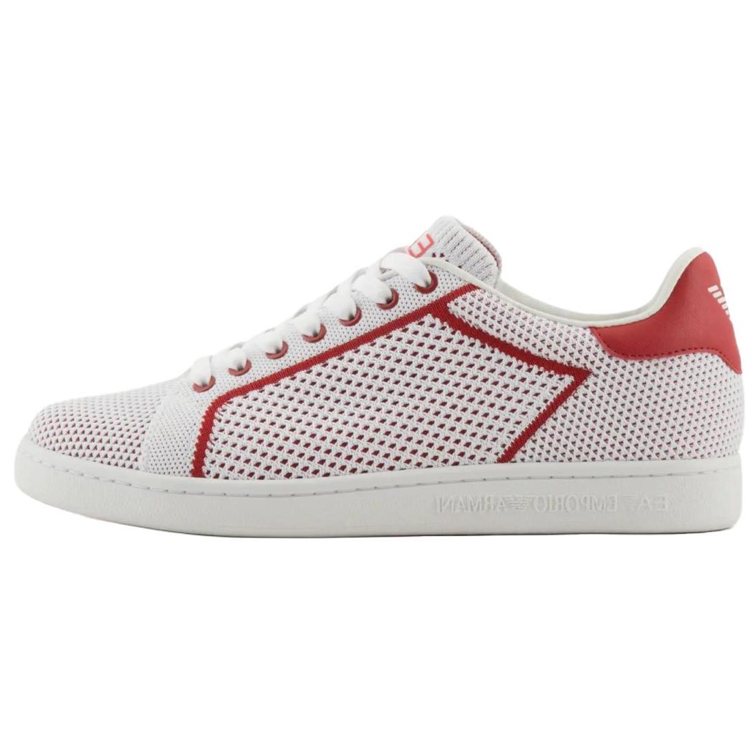 Emporio Armani EA7 Round Toe Lace-Up Low-Top Tennis Shoes Unisex sneakers White Red X8X172XK373T653 40