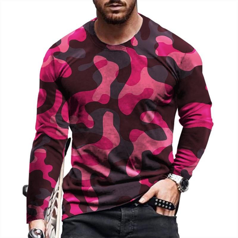 Men's Digital Printed Long Sleeve T-Shirt Crew Neck Casual Sports Camouflage Printed 3dT-Shirt