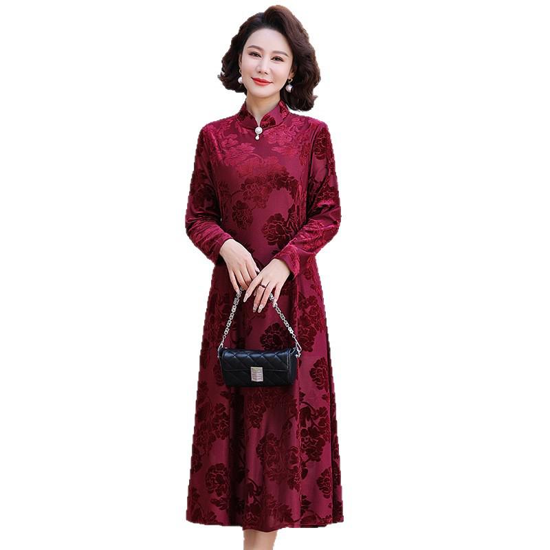 Retro Slimming Cheongsam Dress for Middle-aged and Elderly Women