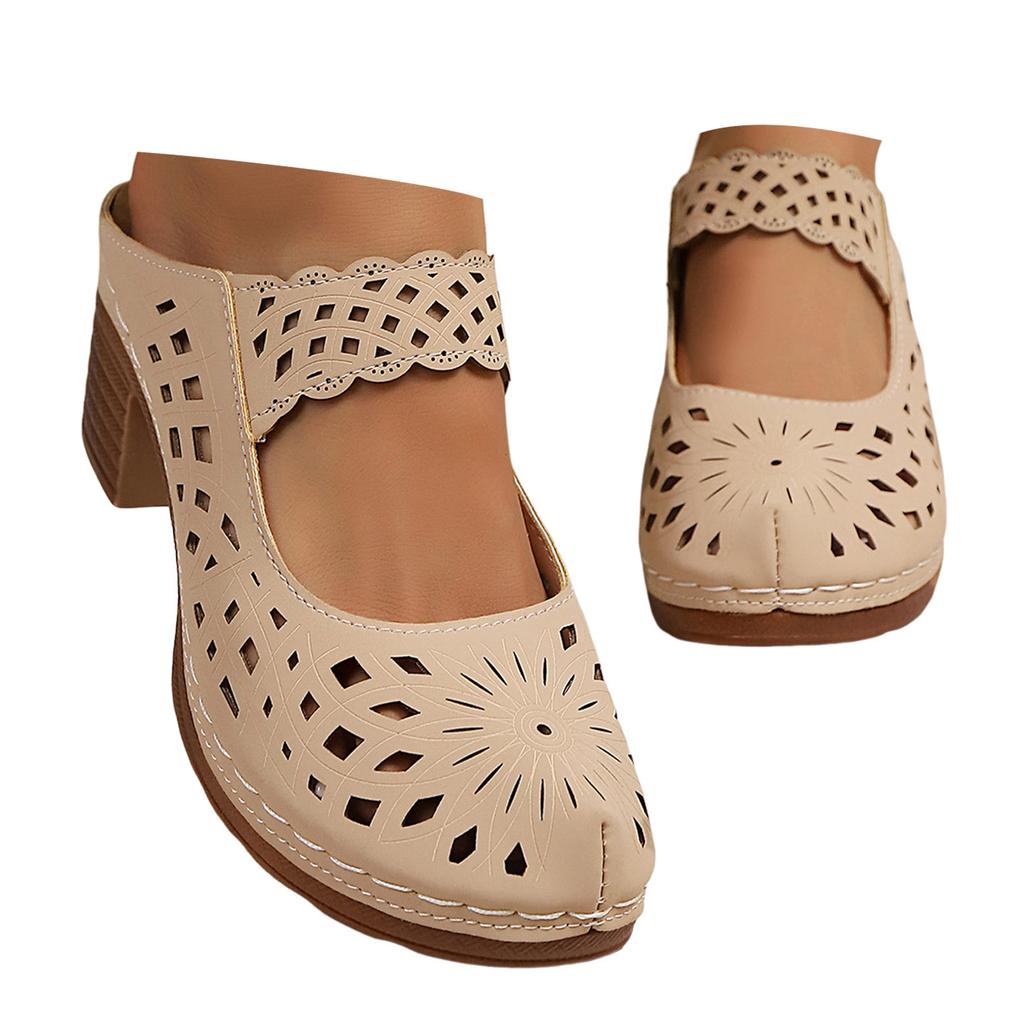 Wide Width Wedges Sandals For Women Fashionable And Versatile Women'S Slippers Thick Mid Heel Soft Sole Hollow Shoes For Woman