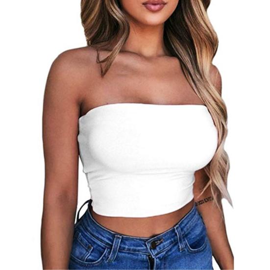 Women Sexy Solid Color Strapless Cropped Mini Bustier Slim Elastic Tube Top