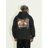 Harshandcruel American High Street Style Portrait Oil Painting On the Back Trendy Hooded Fleece Sweatshirt