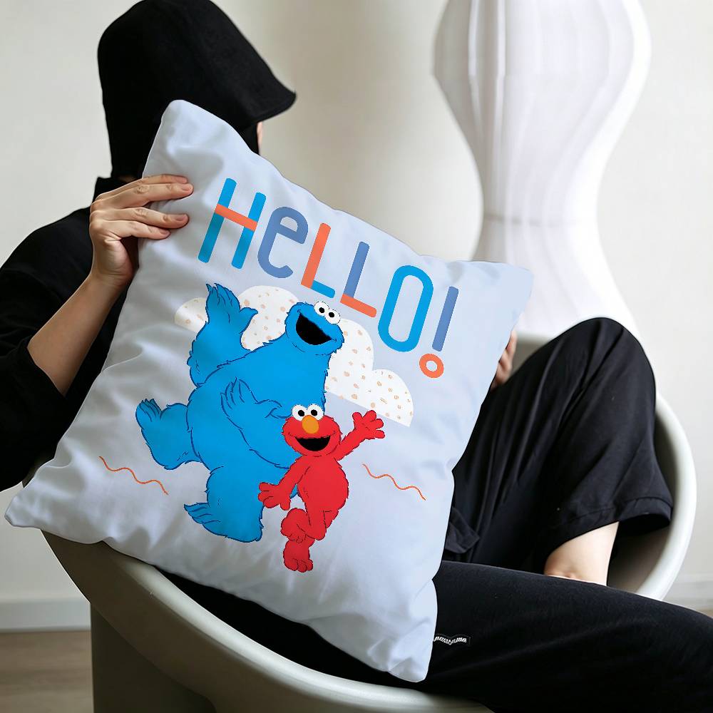 S-Sesame Street TV Cute Cartoon Pillow Covers Cartoon Sofa Decorative Home Double-sided Printing Short Plush Cute Cushion Cover