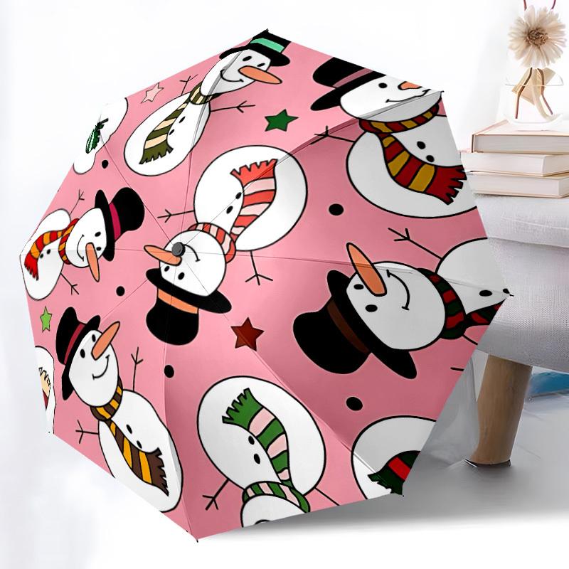1pc Snowmen Pattern Automatic Folding Umbrella - 8-Rib Automatic Open/Close, Large Canopy Birthday Festival Gift yy251217095