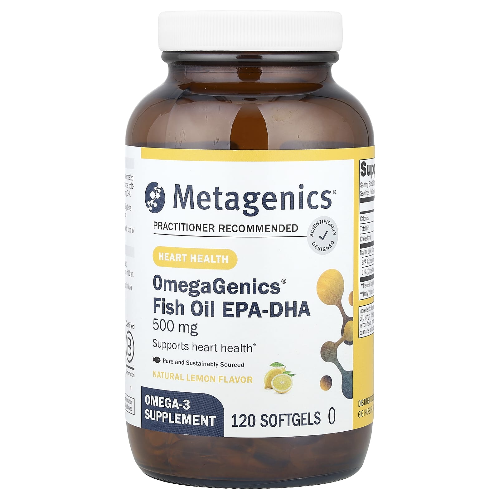 

Omegagenics®, Fish Oil Epa-Dha, Natural Lemon Flavor, 500Mg, 120 Softgels