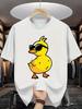 Summer Unisex Casual White T Shirt Funny Cool Sunglass Duck Print Soft Cotton Short Sleeve Minimalist Hip Hop Street Top
