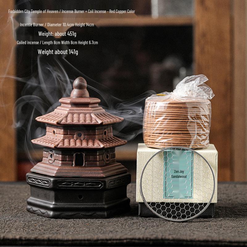 Compact Zen-Inspired Ceramic Incense Burner and Holder in Black Pottery