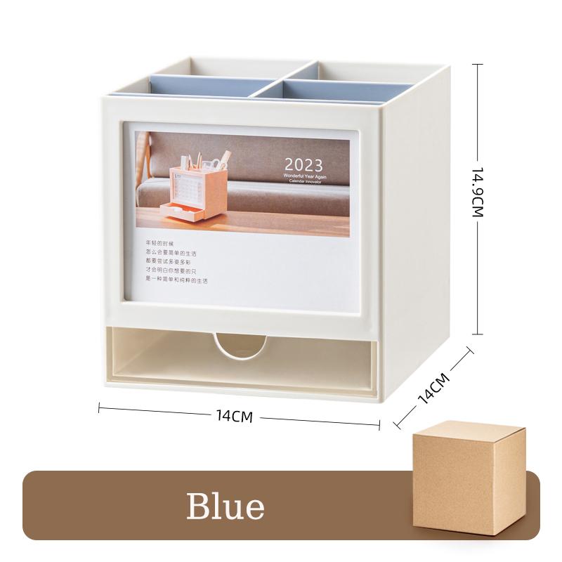 Pot à crayons rotatif créatif à 360° avec calendrier de bureau, organiseur de papeterie de bureau, boîte de rangement à crayons de grande capacité pour l'école et le bureau