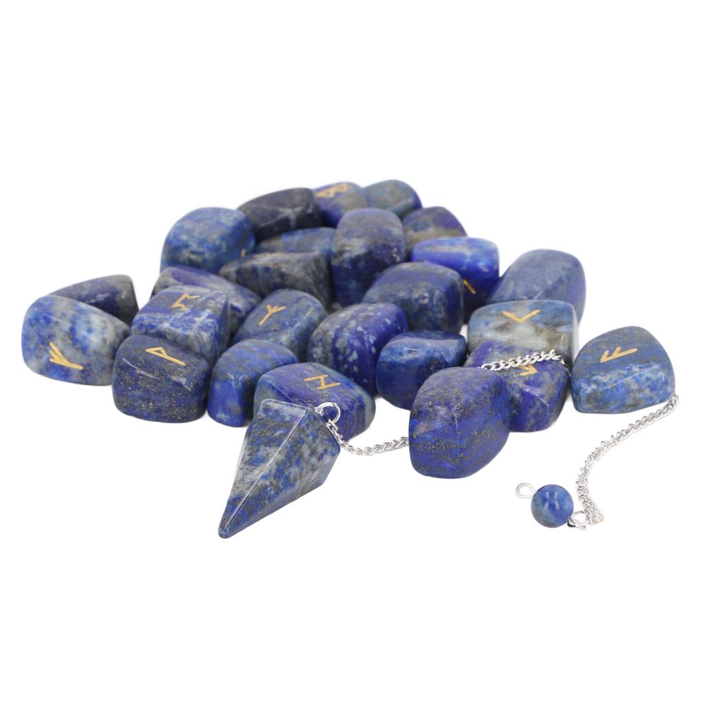 25Pcs Rune Stones Healing Balanced Chakras Peaceful Mind Lettering Crystal with Bag Pendulum for