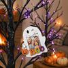 Family Photo Display Frame Halloween Cute Ghost Wooden with Hanging Rope, Creative Handcrafted Wood Holder Picture for Holiday Party Decor And