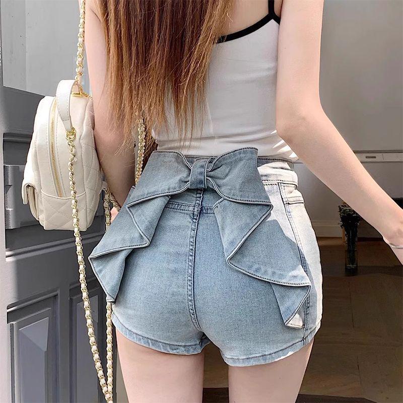 Petite Women s 3D Hip-Hugging High-Waisted Denim Shorts with Bowknot - Slimming Summer Design XL