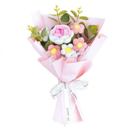 Künstliche Blumen Handgemacht Baumwollgarn Ewige Blume Häkel-Strauß Geburtstag Mama Ehefrau Geliebte Abschluss Heimdekoration