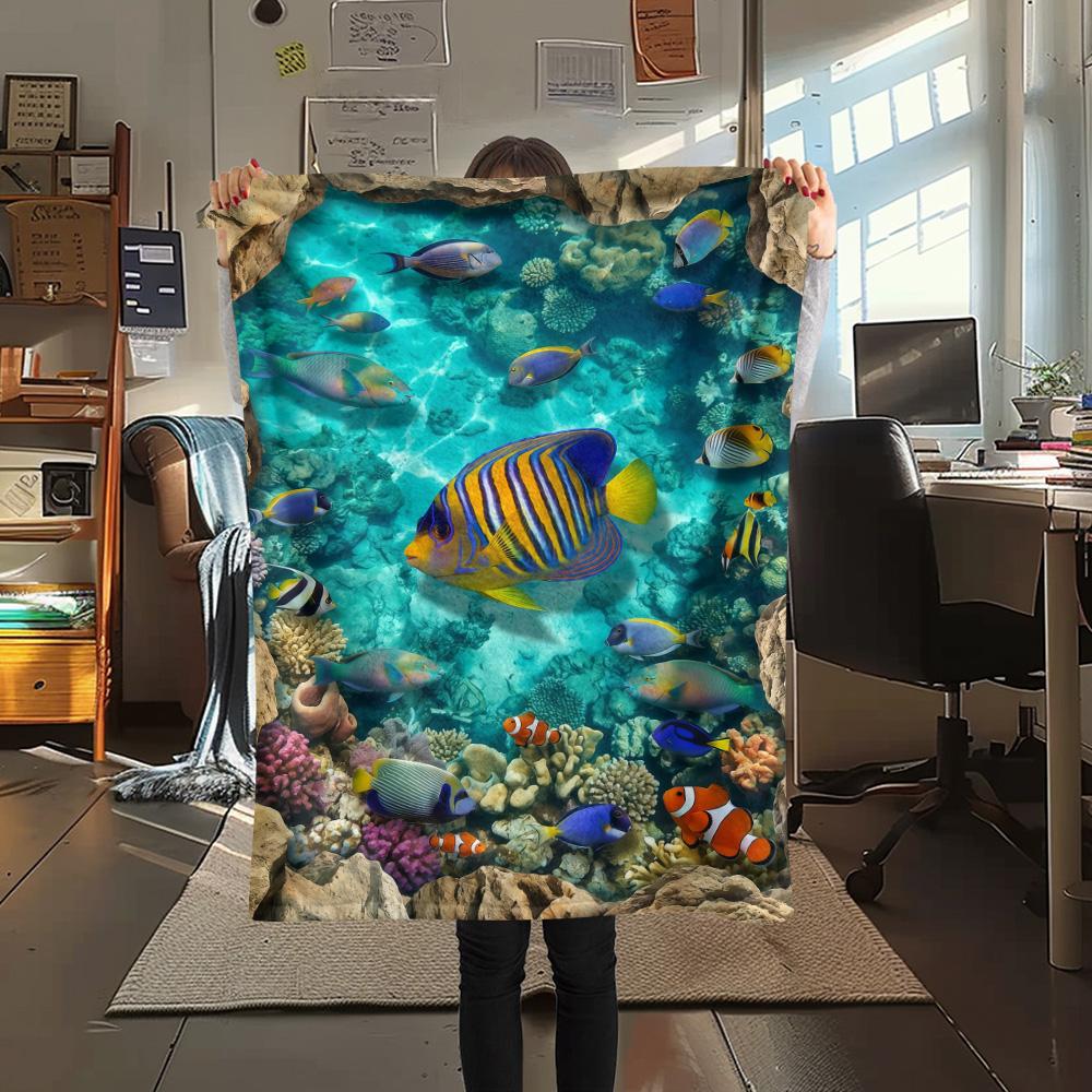 1PC Marine Animals  Print FlAannel Blanket, High Quality Comfortable for All Seasons, Home Decor, Warmth and Comfort