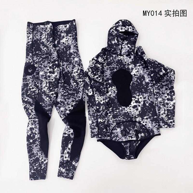 3mm Camo Wetsuit Set Hooded Two Piece Diving Suit Freediving Snorkeling Spearfishing Men Adult