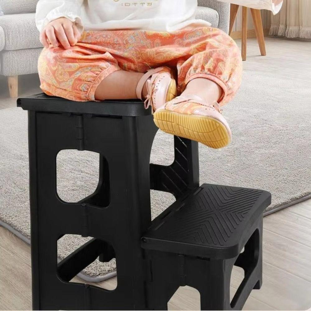 Multi Functional Foldable Stool Stable Support Anti Slip Folding Ladder Thickened Plastic Lightweight Climbing Stool Garage