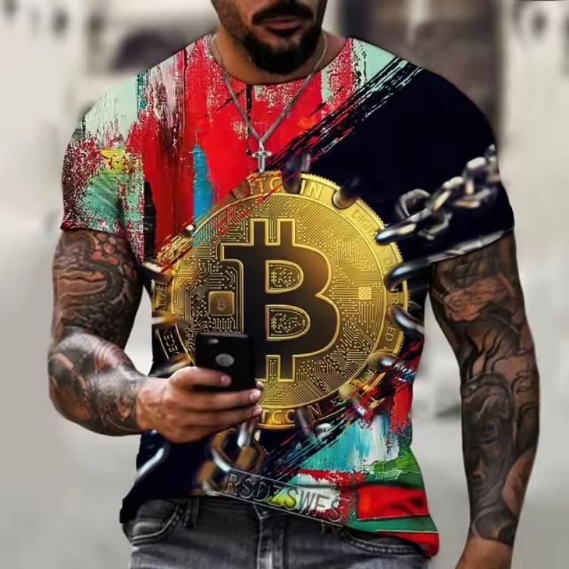 Spring Summer T-shirts Men O Neck Short-sleeved Bitcoin 3D Printed T-shirt Street Trend Oversized Top