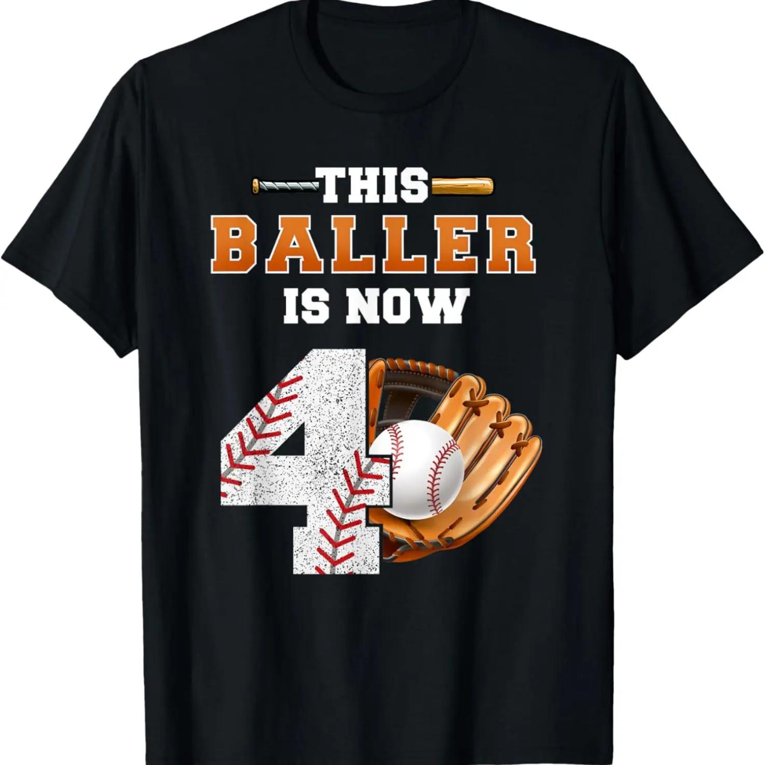 

This Baller is Now 4 Kids Baseball Player 4th Birthday Boy T-Shirt S чёрный