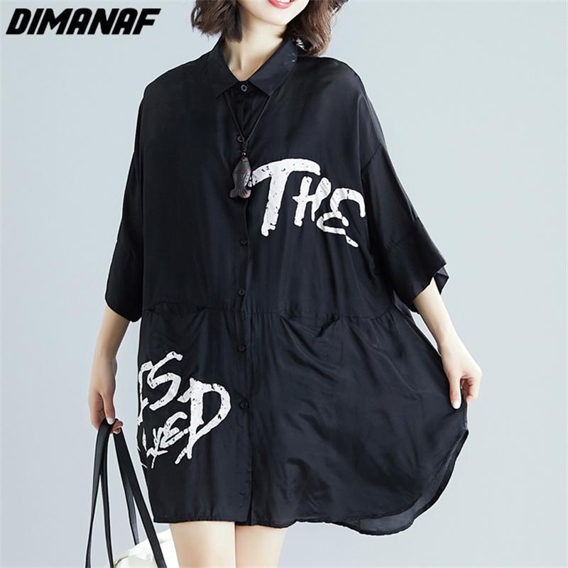 

DIMANAF 2023 Plus Size Новая Летняя Блузка Повседневная Рубашка Женщины Тонкий Длинный Рукав Свободный Буквенный Принт Кардиган