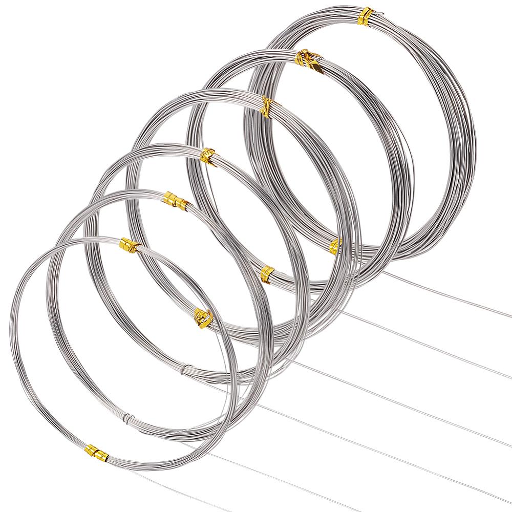 6 Rolls 6 Size 316 Stainless Steel Wires, Round, Stainless Steel Color, 0.3~0.8mm, About 32.81 Feet(10m)/Roll, 1 Roll/size