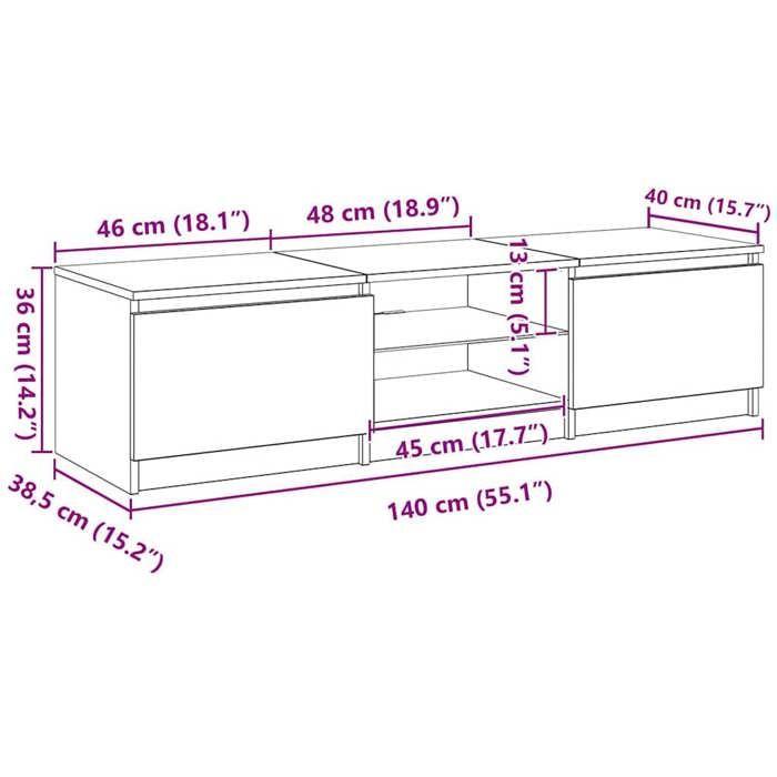 VidaXL Meuble TV avec lumières LED Chêne marron 140x40x36 cm, support TV, armoire média, armoire hifi, unité TV 822683