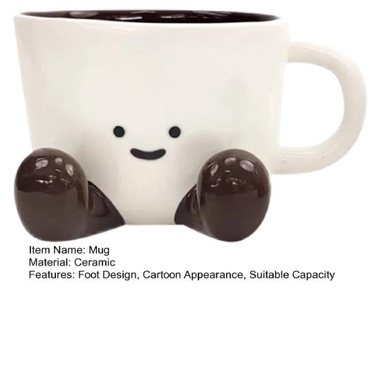 300ml Ceramic Mug Cartoon Feet Design Hot Cold Drinks Mug Suitable Capacity Happy Face Ceramic Tea Mug Drinkware