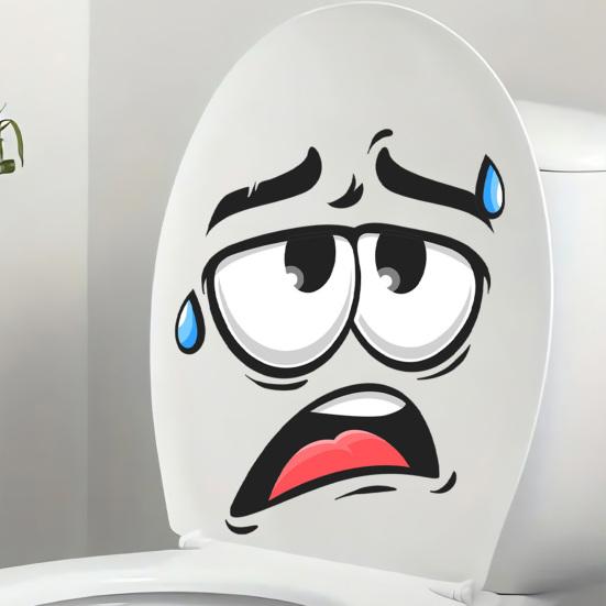 Funny Expression Toilet Sticker Humorous Toilet Seat Cover Sticker Self Adhesive Expressive Face Toilet Lid Decal for Bathroom Washroom Wall Decor