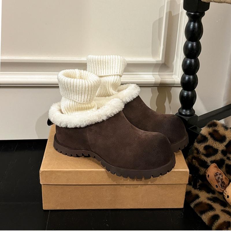 

2025 new velvet warm cotton shoes casual wear soft sole one pedal lazy bag head slippers fluffy shoes 40