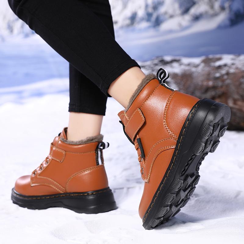 Winter Children's Plus Size Fashionable High Top with Plush Warm Cotton Shoes Snow Boots Cotton Boots 28-39