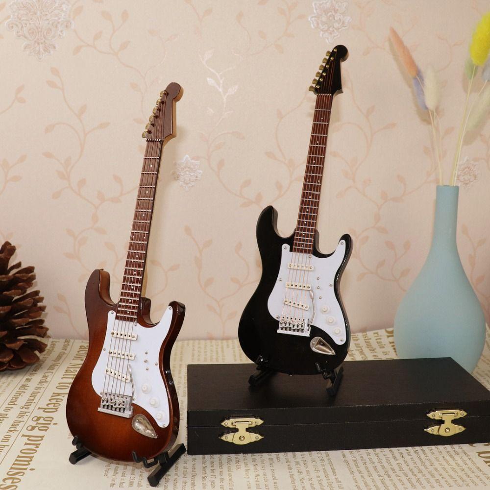 Wooden Dollhouse Miniature Guitar Vintage Mini Electric Bass Model Dollhouse Accessories