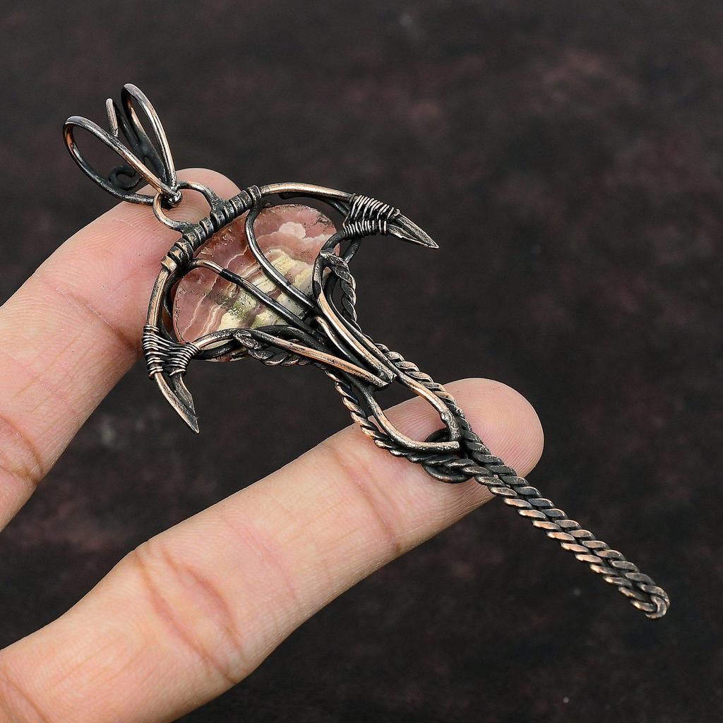 Rhodochrosit Anhänger Kupferdraht gewickelter Anhänger Handgefertigter Anhänger Rhodochrosit Kupferschmuck Zierlicher Anhänger Geschenk für Mama Edelsteinanhänger